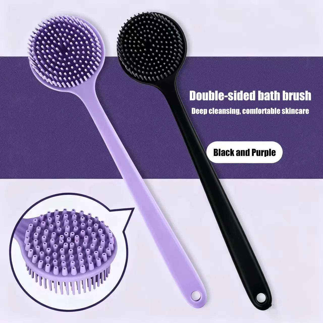 Long Handle Soft Silicone Back Scrubber & Massager Gentle Exfoliating Brush for Deep Cleansing Bath Massage Back Scrubber