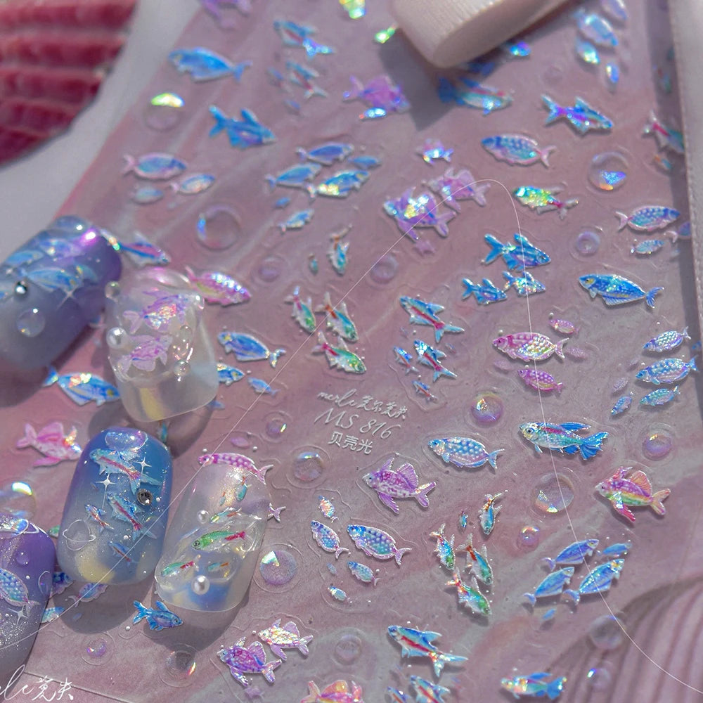 5D Rich Goldfish Nail Stickers Lotus Carp Ribbons Nail Art Appliqués Handmade Creative Nail Art Decorations