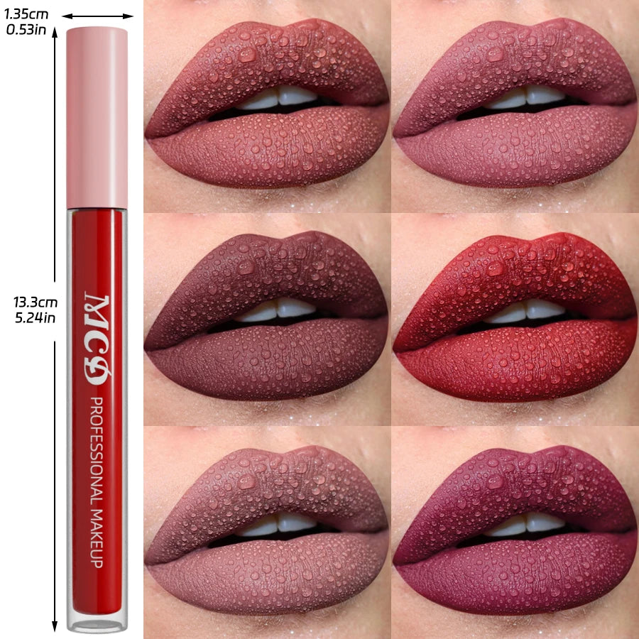 6pcs Colors Matte Velvet Lip Gloss Waterproof Sexy Red Liquid Lipstick Nude Rose Red Pink  Lips Tint Makeup Lip Glaze Cosmetics Red Lip Stain Beauty Lip Cosmetic for Women Gifts