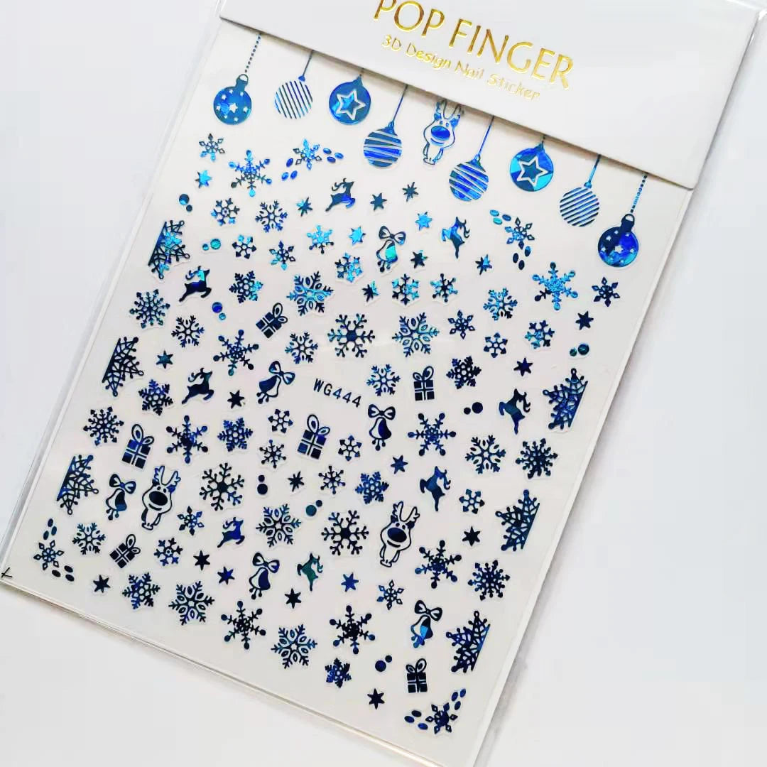 Sliver Bronzing 3D Christmas Nail Art Decoration Sticker Sparkly White Colorful Glitter Geometry Snowflake Winter Slider Foil