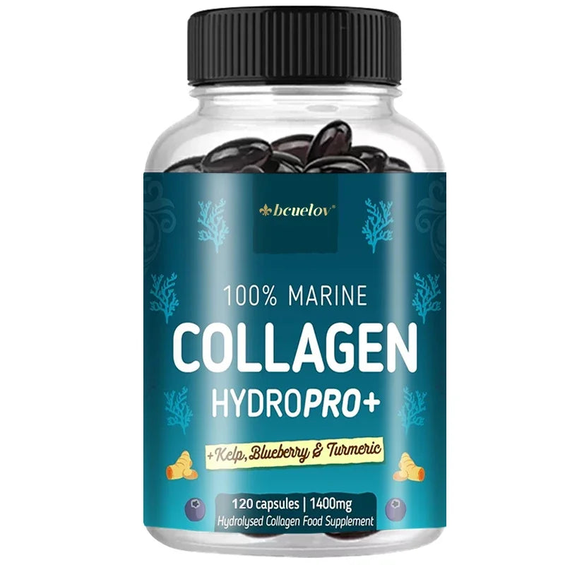 Potent Marine Collagen - with Kelp, Blueberry & Turmeric - 1400mg Hydrolyzed Collagen Supplement for Healthy Hair, Skin & Nails