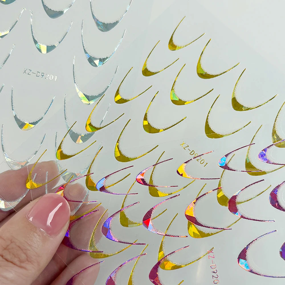 3D Metallic Silver French Line Nail Stickers C Curve Stripe Lines Metal French Nail Decals French Manicure Nail Decoration *1PCS