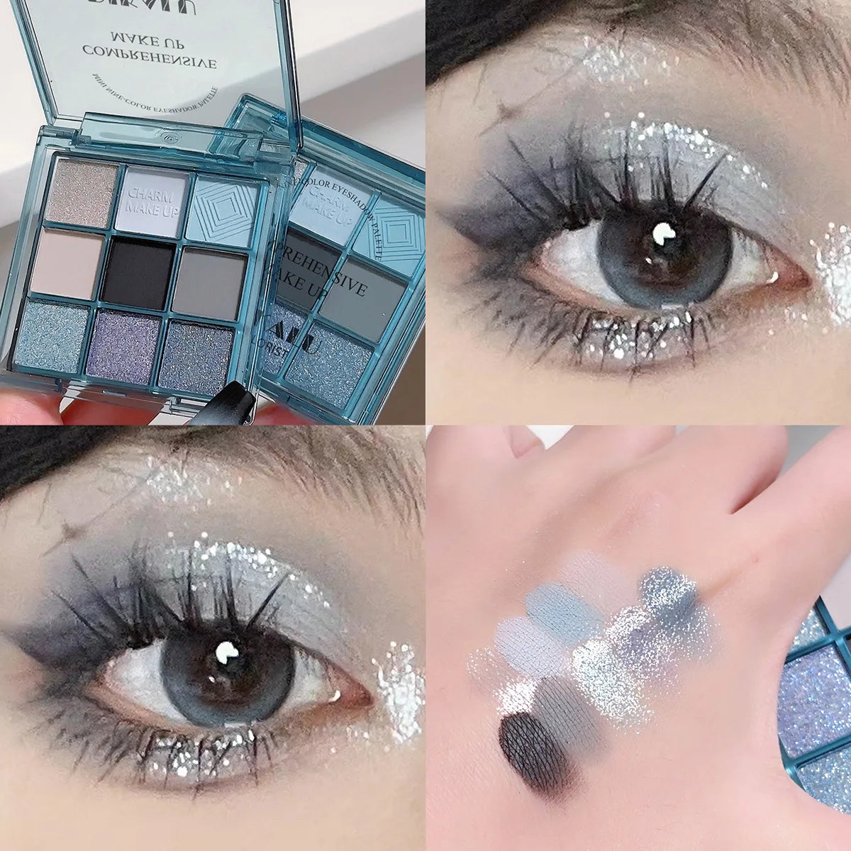 9 Colors Punk Smokey Matte Glitter Eyeshadow Palette Shimmer Eye Shadow Makeup Palette Cool Toned Gray Black Eye Pigment Palett