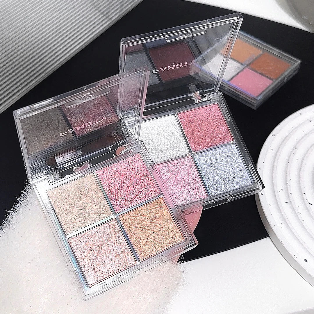 4 Color Face Highlighter Palette Illuminator Palette Natural Glow Waterproof Glitter Shimmer Baked Powder Highlighter Makeup