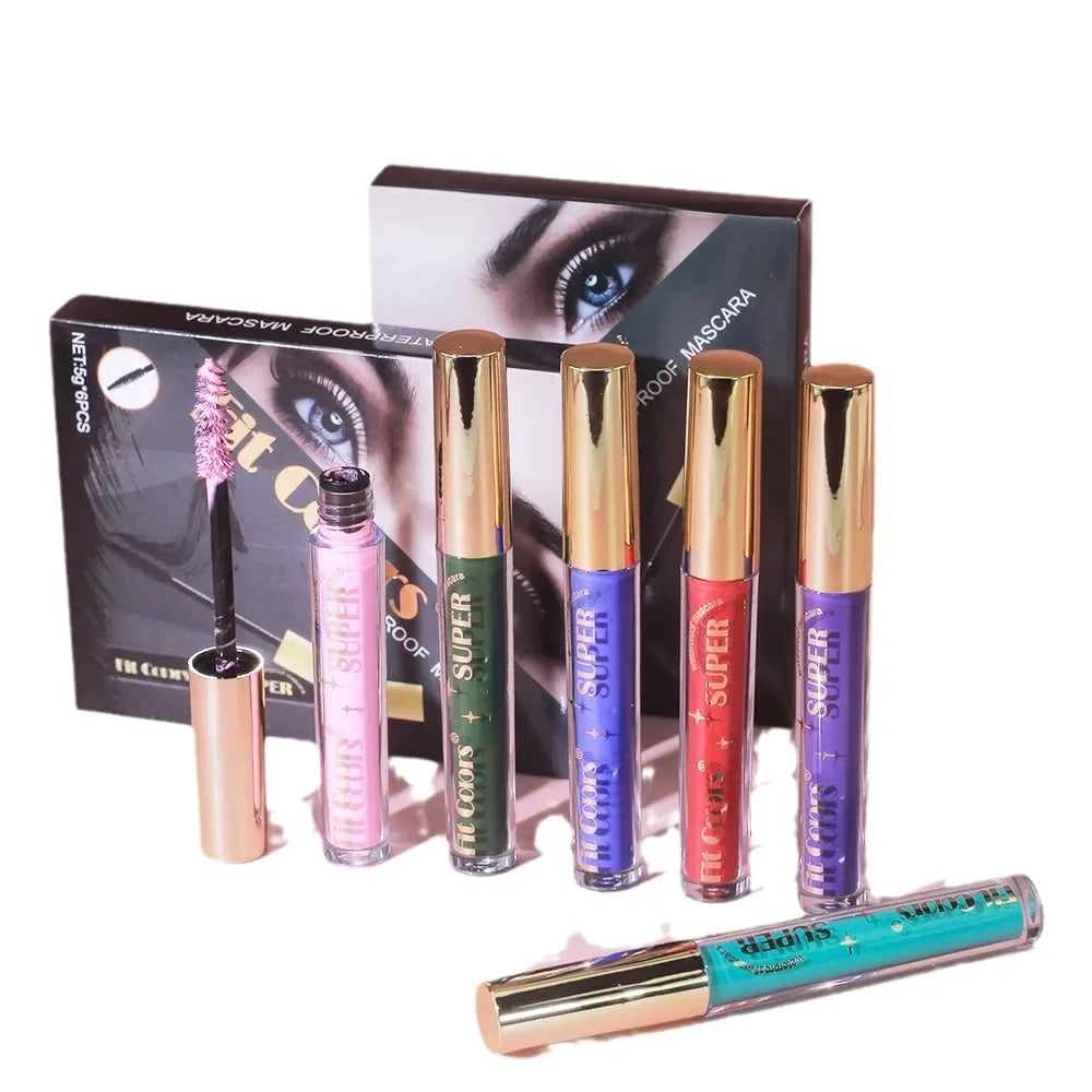 6 Color/Set Colored Mascara Cream Blue Green Lasting Waterproof Mascara Curling Eyelashes Thick Curl 3D Non-smudding Mascara