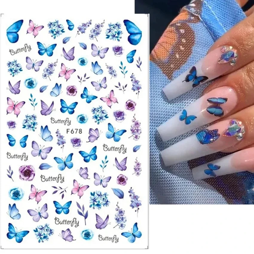 1PCS Black White Butterfly Laser Nail Stickers Y2K Nail Art Decoration Abstract Lines Bronzing Flowers Stickers For Nails