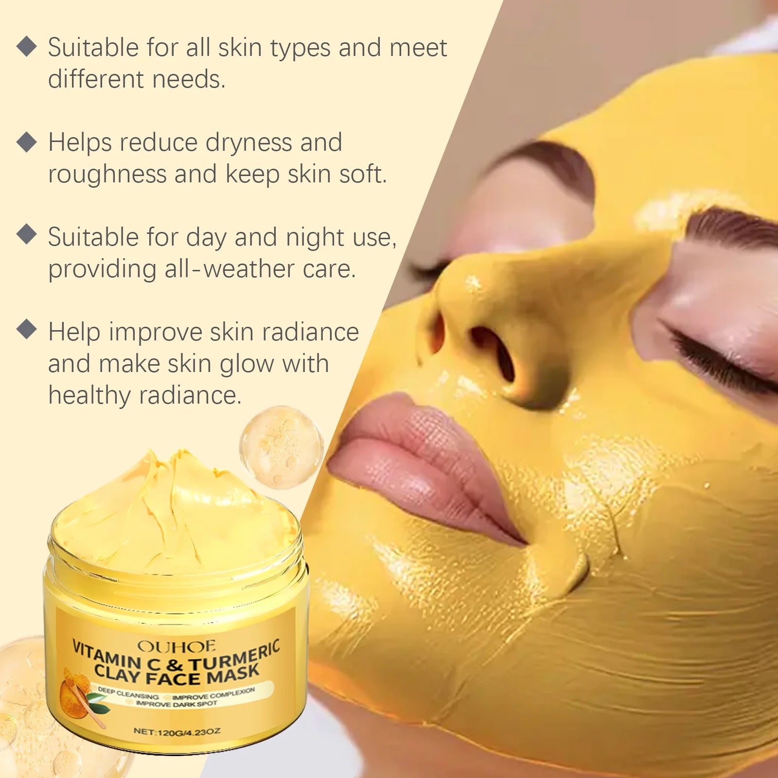 1/3/5PCS Turmeric VitaminC Clay Mask Deep Cleansing Facial Improves Dark Spots Hydrating Skin Care Tightens Skin Evens Skin Tone