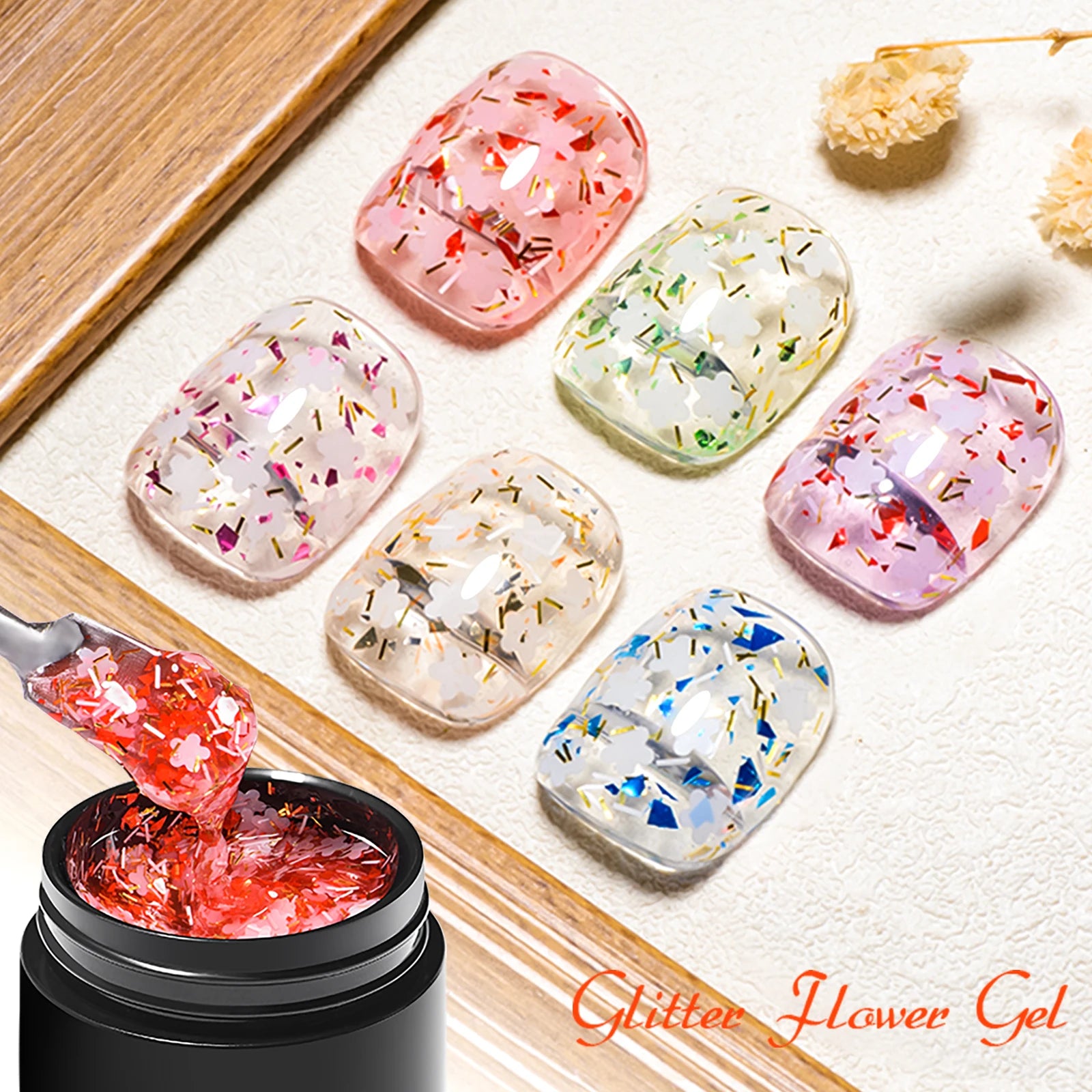 6PCS/SET Dried Flower Gel Nail Polish Set Natural Flower Fairy Nail Art Gel Soak Off UV LED Painting Varnish For Nails DIY Kit