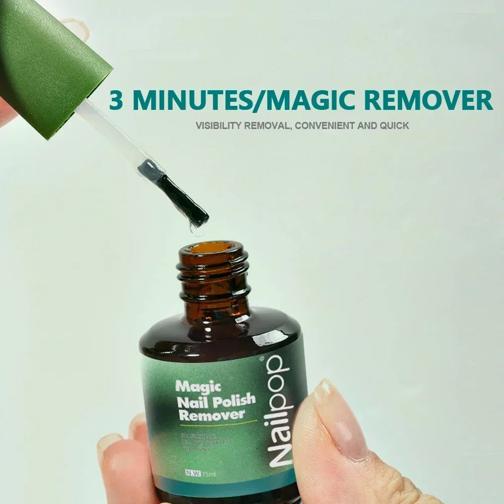 NAILPOP 15ml Magic Gel Polish Remover 3-5 Mins Fast Remove Varnish Soak Off UV LED Cleaner Top Coat Function Gel Remove Tool