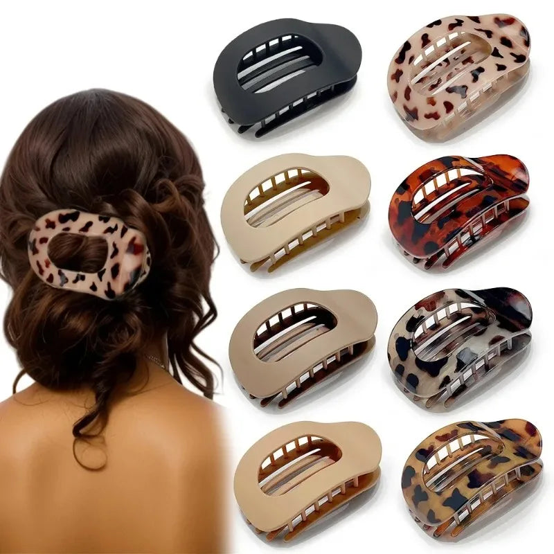 Leopard Matte Oval Hair Claw Clip for Women Fashion Curved Flat Acrylic Barrettes Styling Hair Accessories