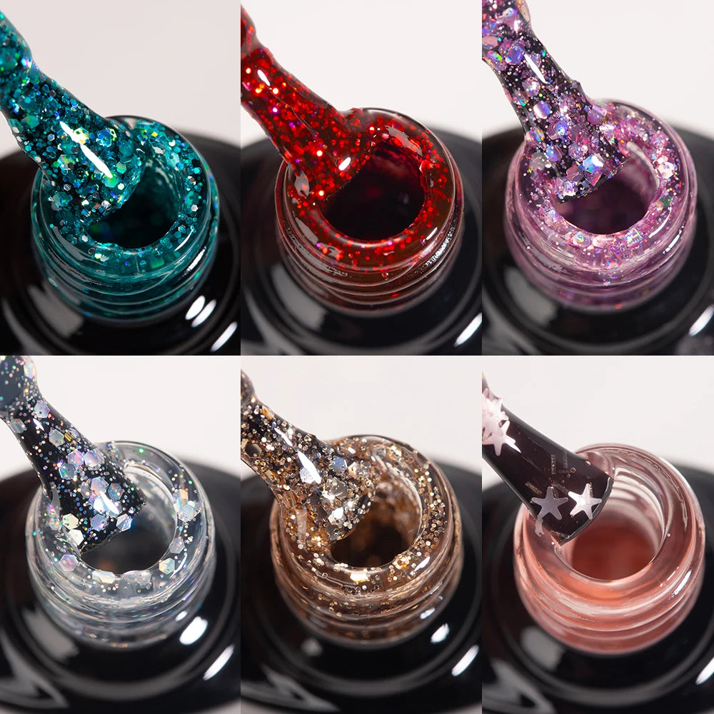 MAYCHAO Glitter Gel Nail Polish 7.3ml Semi-permanent Sequins Shiny Gel Base Top Coat Soak Off UV LED Varnish Nail Art Decoration