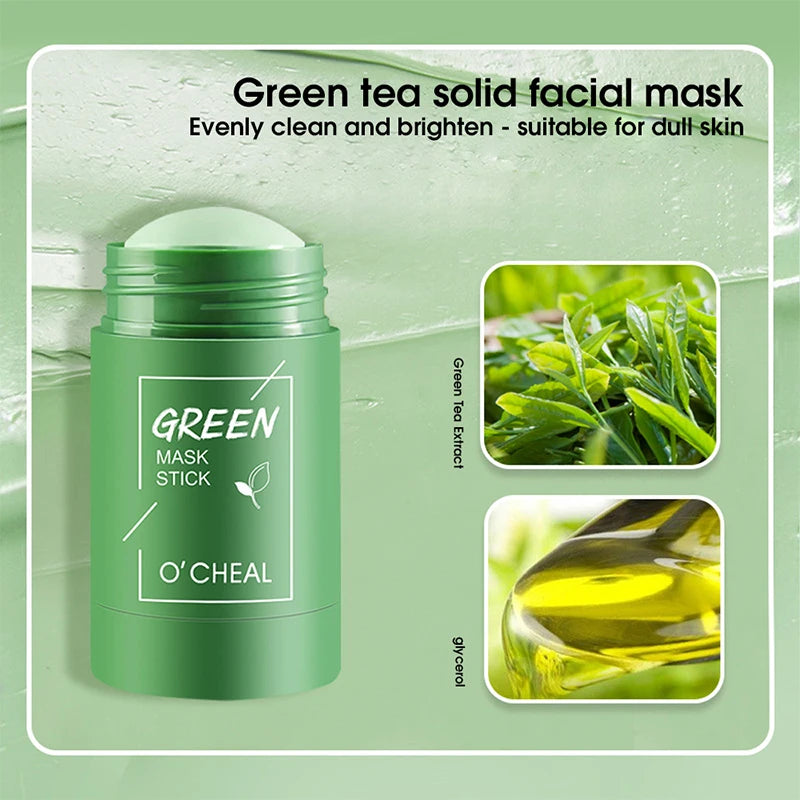 Ocheal Mask Green Tea Bamboo Charcoal Solid Facial Mask Cleansing Stick Deep Cleansing Pores, Removes Blackheads, Controls Oil, Moisturizes and Hydrates, Smear-On Mud Mask for Men and Women