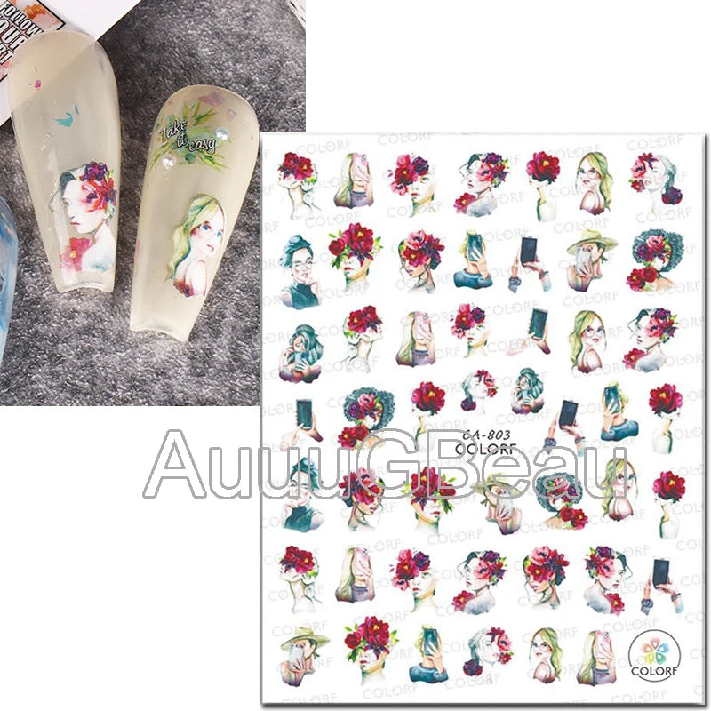 3d Nail Art Decals Geometric Lines Daisy Sunflowers Letters Adhesive Sliders Nail Stickers Decoration For Manicure