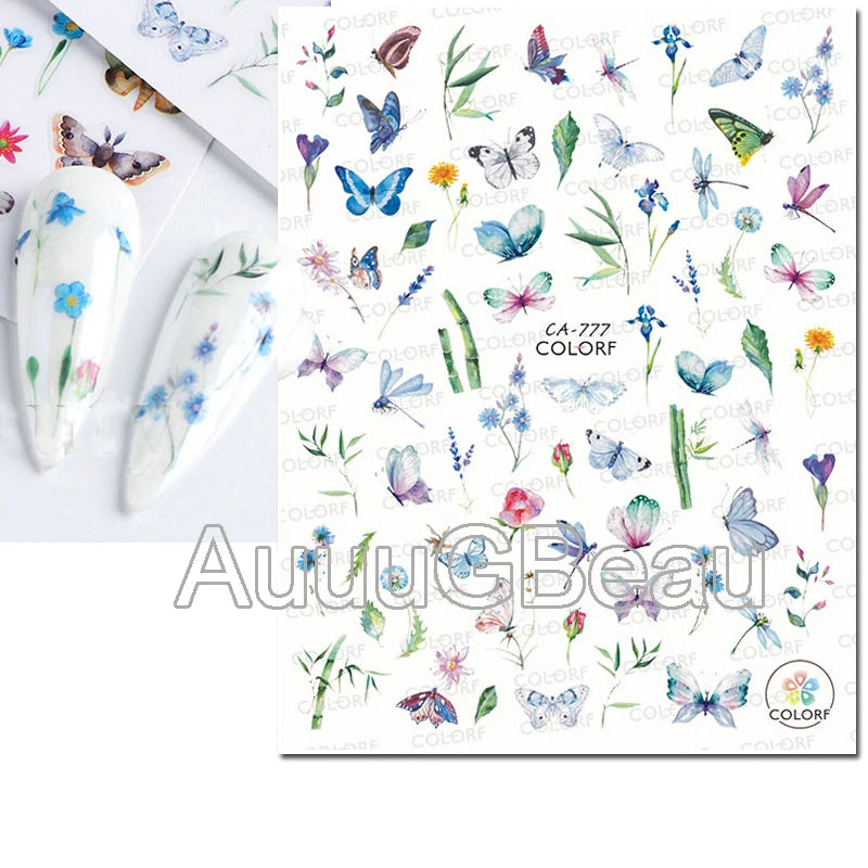 3d Nail Art Decals Geometric Lines Daisy Sunflowers Letters Adhesive Sliders Nail Stickers Decoration For Manicure