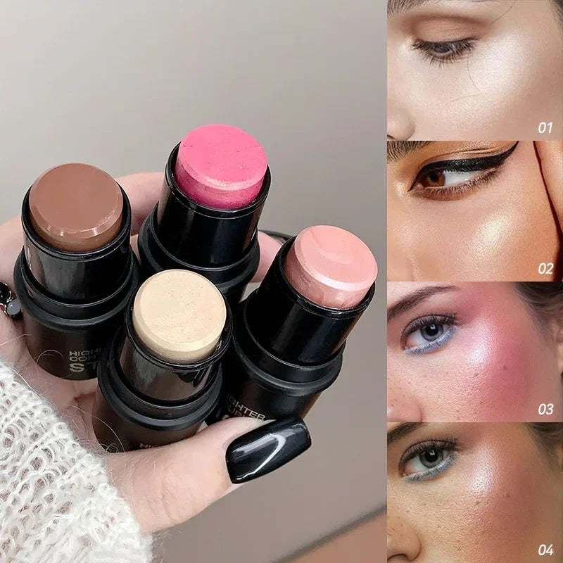 Waterproof Contour Stick, Highlighter Stick, Blush Stick Cream Contour Kit with Contour Brush, Create Face Contour, Non-greasy