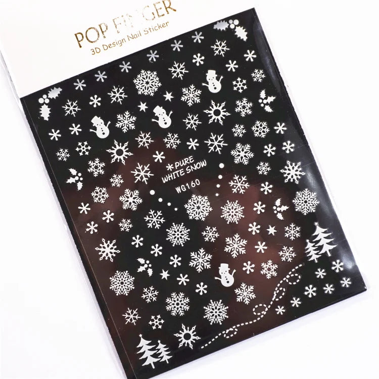 Sliver Bronzing 3D Christmas Nail Art Decoration Sticker Sparkly White Colorful Glitter Geometry Snowflake Winter Slider Foil