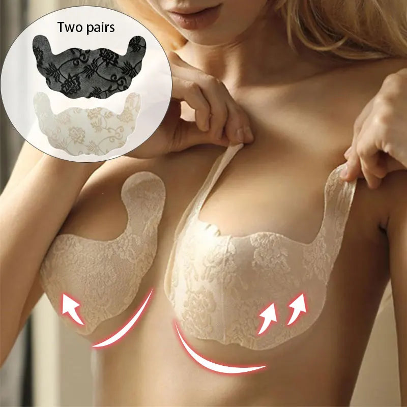 8 Pair U Shape Lift Up Chest Pad for Women Sexy Lace Breastable Self Adhesive Breast Petals New Invisible Disposable Chest Paste