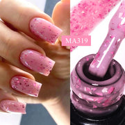 MEET ACROSS 7ml Pink Glitter Rubber Base Nail Gel Polish Sparkling Gold Foil DIY Nail Art Painting Gel Long Lasting Varnish