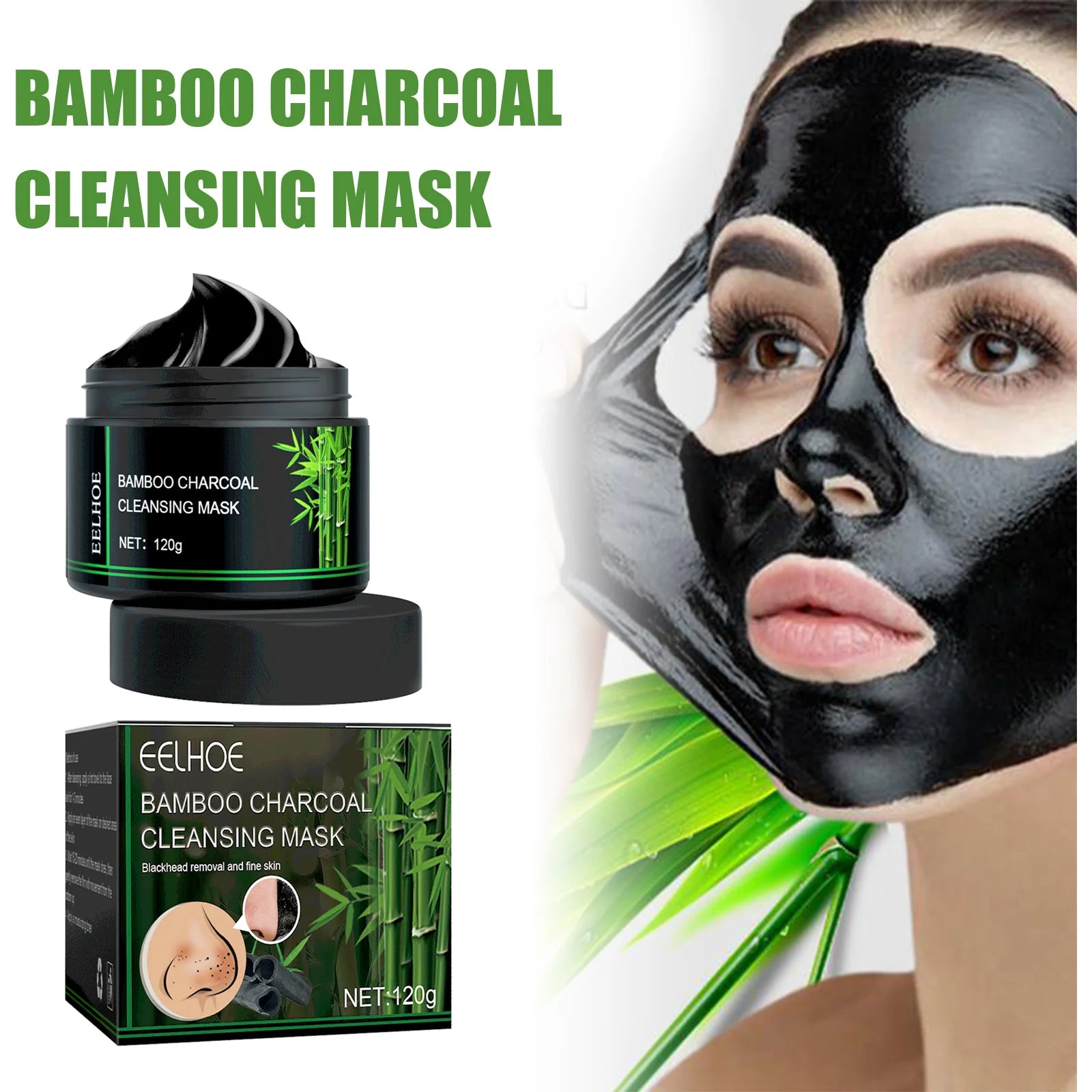 EELHOE Bamboo Charcoal Tear-Off Mask Deeply Remove Blackheads Cleaning Shrinking Pores Moisturizing Carbon Black Mud Facial Mask