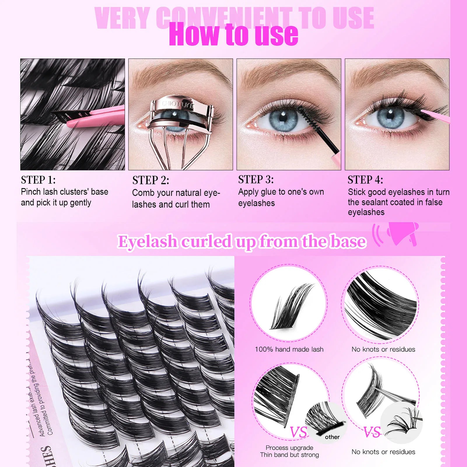 12-18mm DIY cluster Eyelash Extensions Kit Bond and Seal glue set 168row D Curl Individual Lashes for professionals makeup tools