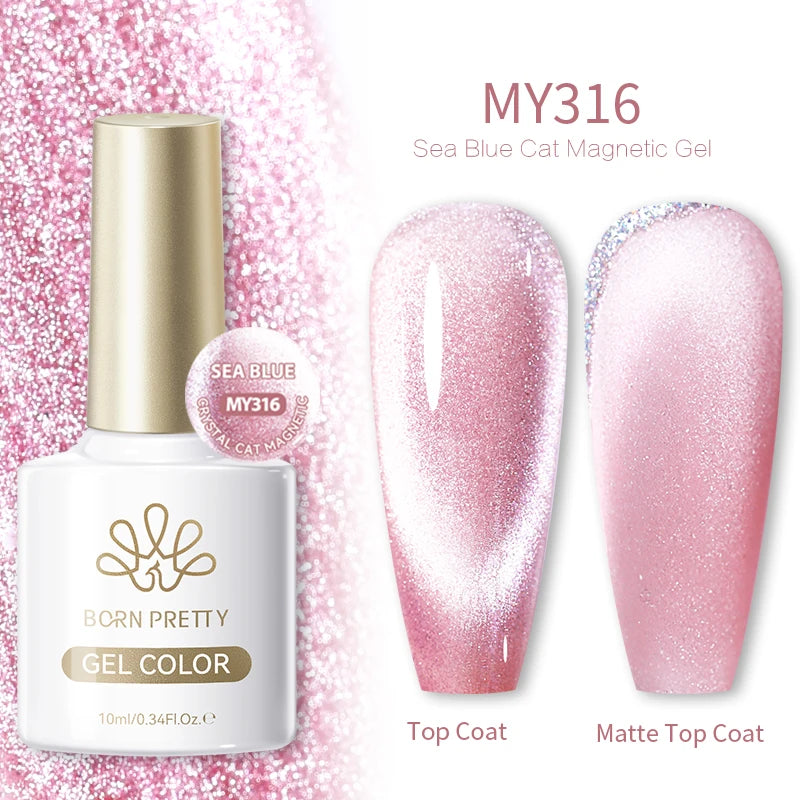 BORN PRETTY 10ml Autumn Gold Pink Glitter Cat Magnetic Gel Nail Polish Jelly Pink Semi Permanent Soak Off UV LED Varnish