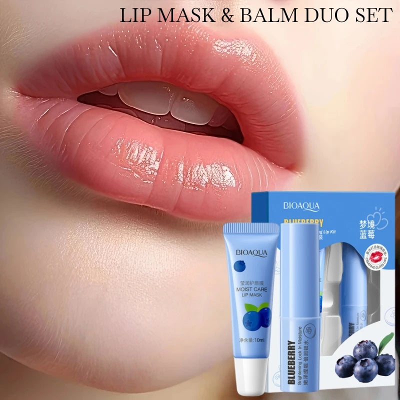 Dreamland Blueberry Lip Care Set 10Ml+2.7G, Contains Vitamin E, Natural Blueberry Extract, Hypoallergenic Alcohol-Free Formula, Includes Lip Balm and Lip Mask, Provides You with a Good Lip Care Experience, Seasonal Maintenanc