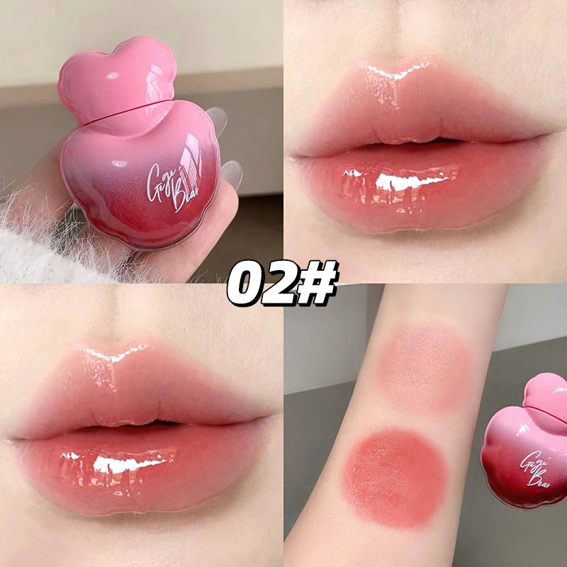 Gege Bear Heart Shape Water Light Lip Llaze Mirror Lipstick Lip Gloss, Hydrating Moisturizing, Long Lasting
