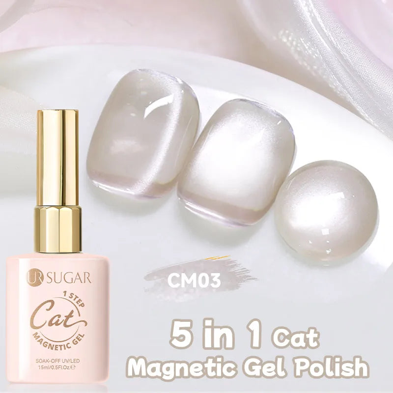 UR SUGAR 5-in-1 15ml Cat Magnetic Gel Polish 1-Step No Base No Top Coat Dry UV LED Nail Gel Long Lasting Easy Apply