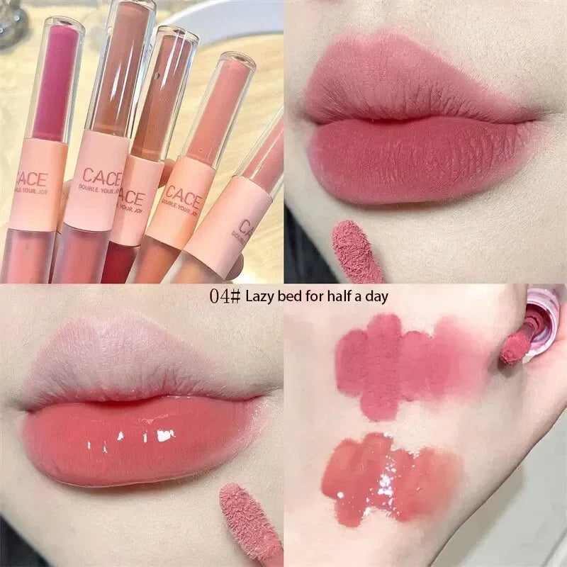 Double Head Lip Gloss Matte Velvet Sexy Red Tint Liquid Lipstick Waterproof Lipgloss Lasting Lip Glaze Korean Makeup Cosmetics