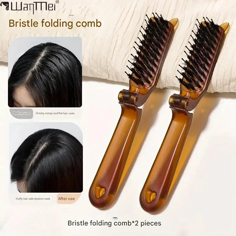 Foldable Hair Comb Portable Boar Bristle Hair Brush Hair Brush Head Massager Travel Combs Hair Styling Accessories
