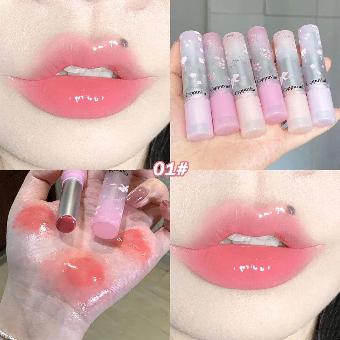 Floral Mirror Glass Solid Lip Gloss Water Light Round Tube Lipstick Clear Oil Jelly Lip Glaze Natural Nude Moisturizing Lip Tint