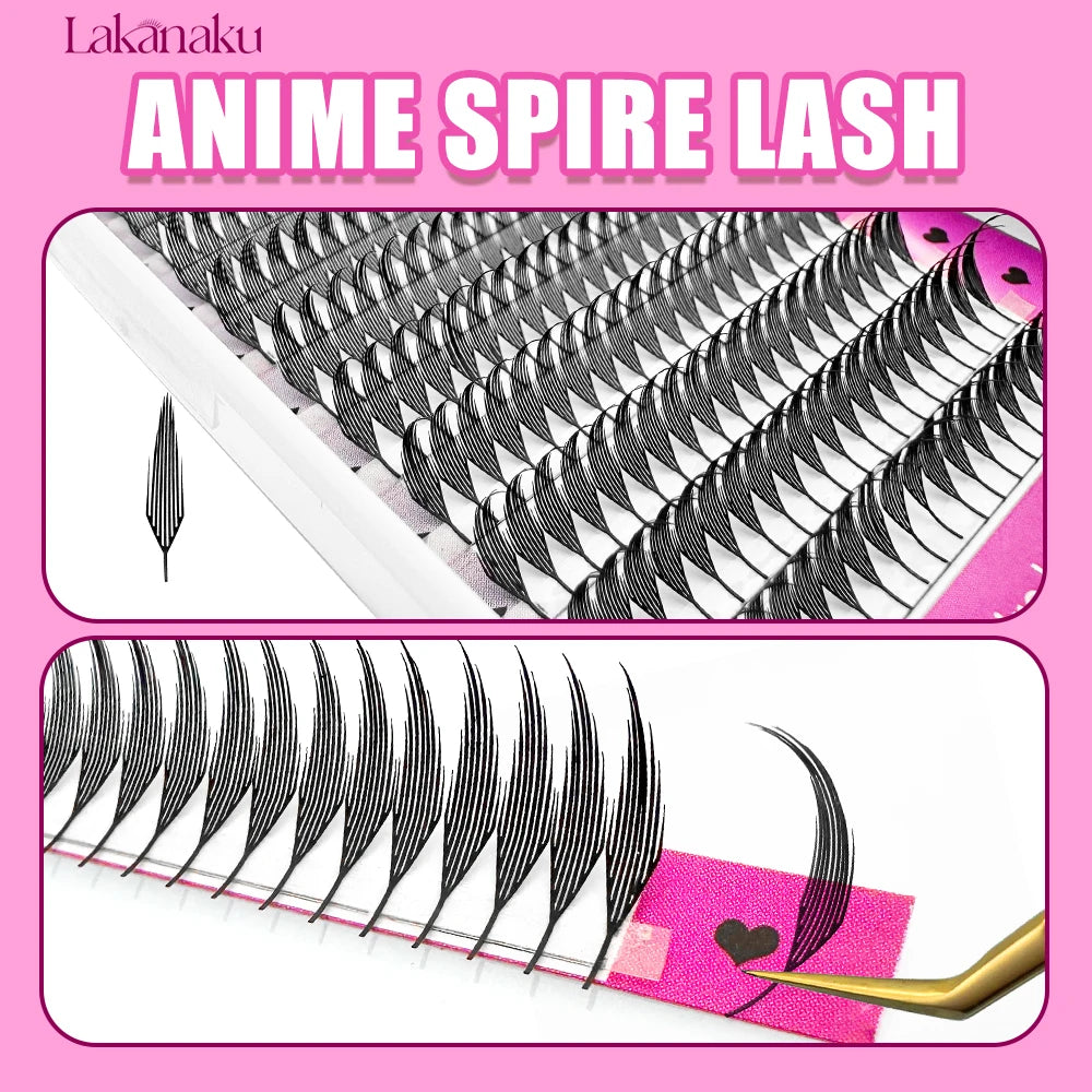 LAKANAKU Manga Anime Spire Eyelashes Extension Feather Shape 0.07mm C/D/CC Curl Mix 8-15mm 9-13mm Cashmere Premade Fan Eyelashes