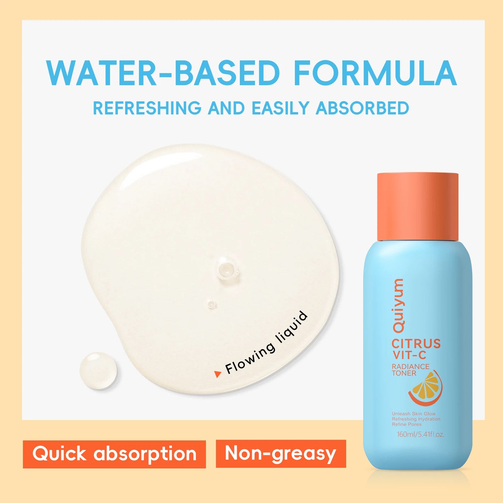 Quiyum Citrus Vit‑C Radiance Toner 160ml Refreshing Hydrating Facial Lotion Refine Pores Boost Natural Skin Glow Daily Skin Care