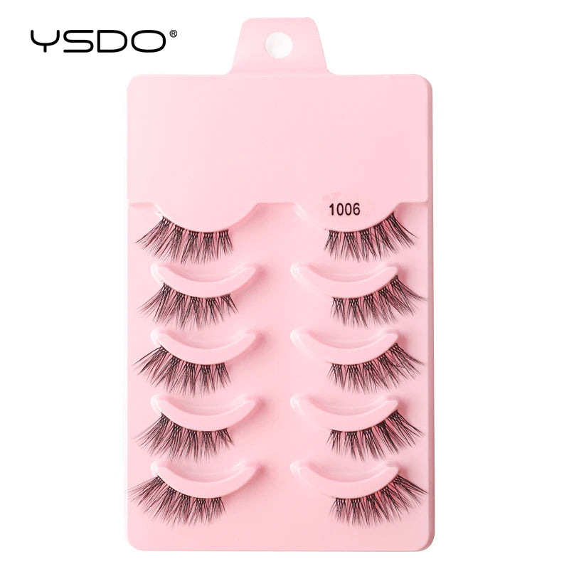 YSDO False Lashes 5/10 Pairs Half Lashes Natural Long Cat Eye Lashes 3D Mink Eyelashes Full Strip Lashes Extension Makeup Tools