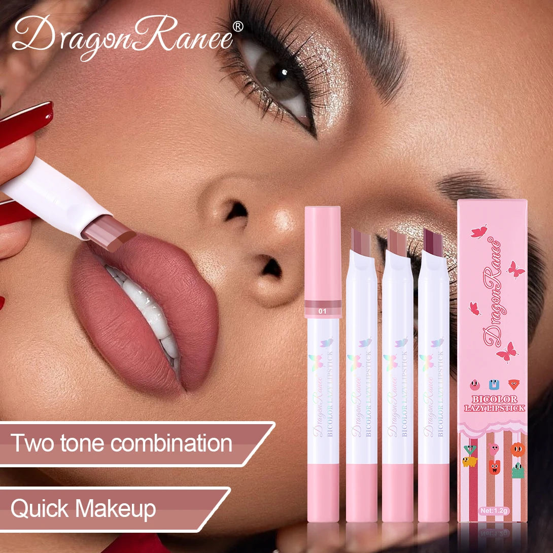 Two-Color Lipstick Pen, Matte Finish, Long-Lasting Effect, Two-Color, Fine Texture, Waterproof, Non-Fading Lip Gloss, Natural and Easy-To-Apply Lipstick