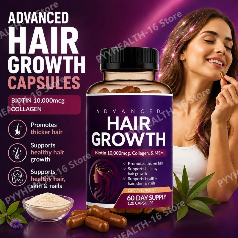 Hair Skin Nails Wellness Capsules Biotin 10000mcg Collagen MSM Herbal Blend Vitamin Blend Daily Support Women Men 120 Capsules