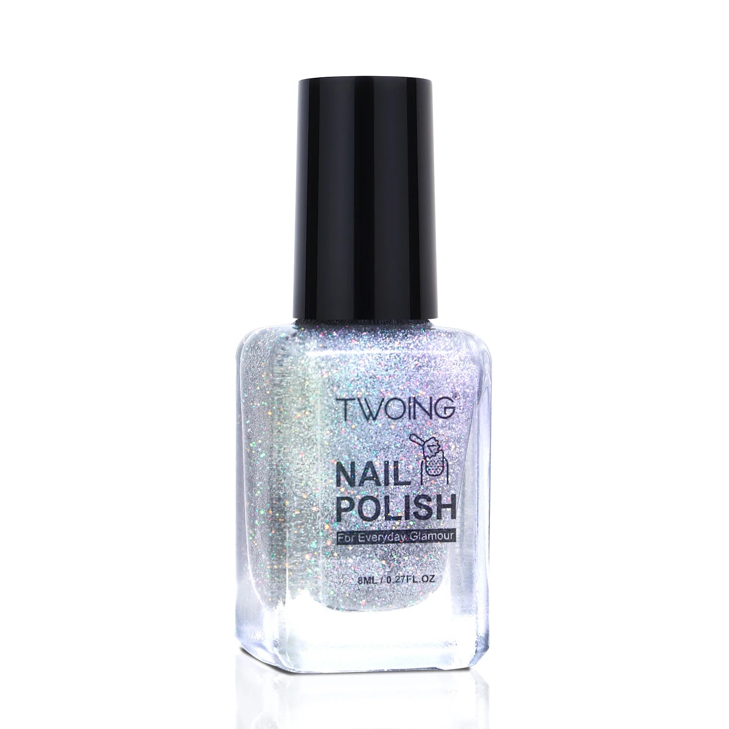 8ml Holographic Nail Polish,Silver Glitter Nail Polish Air Dry Fast,High Glossy Shiny Nail Pigment  ，Laser Iridescent Nail