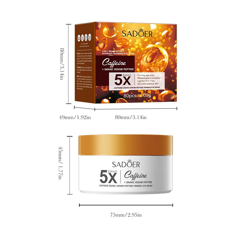 60pcs SADOER Caffeine Eye Mask Anti Dark Circles Wrinkle Moisturizing Wrinkles Anti-aging Hydrating Eyes Masks Skin Care
