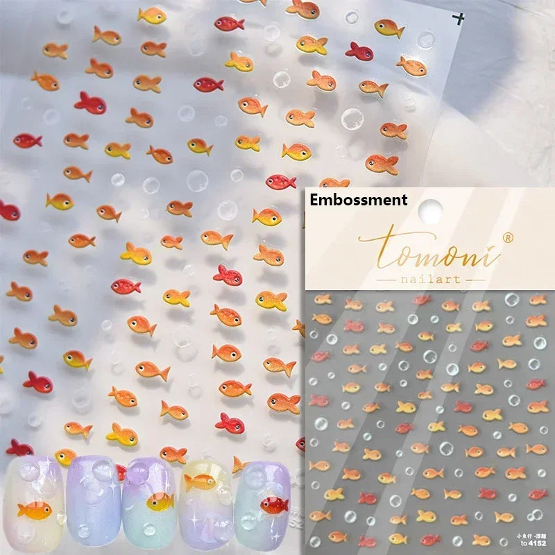 Sea Wave Jellyfish Starfish Conch Shell Dolphin Pearl Summer Beach Goldfish Water Bubble Mermaid Koi INS Nail Art Stickers Decal