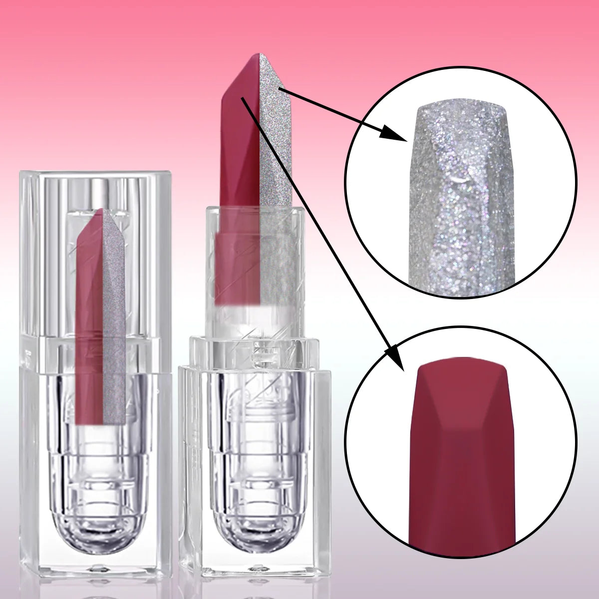 1PC Sexy Glitter Two-tone Lipstick Matte Lipsticks Cosmetics Easy to use Lip Tint Makeup Lip Rose Red High Pigment Lip Glaze