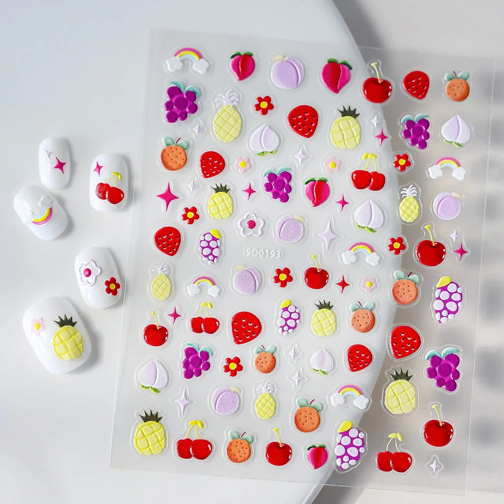 5D Lovely Panda Animal Nail Stickers Bunny Korean Cartoon Relief Self Adhesive Nail Art Stickers Cute Pretty Smile Star Manicure