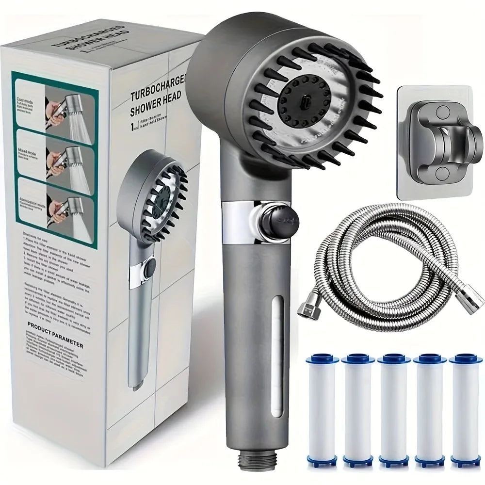 2025 new ion drop shower head with handheld filter shower, turbocharger with multiple spray modes, built-in filter on/off switch