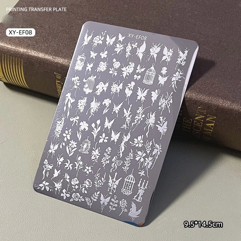 Elegant Grid Nail Stamping Plates 10*15cm Plus Size Plaid Line Stripe Butterfly Flower Design Nail Art Plates DIY Printing Tools