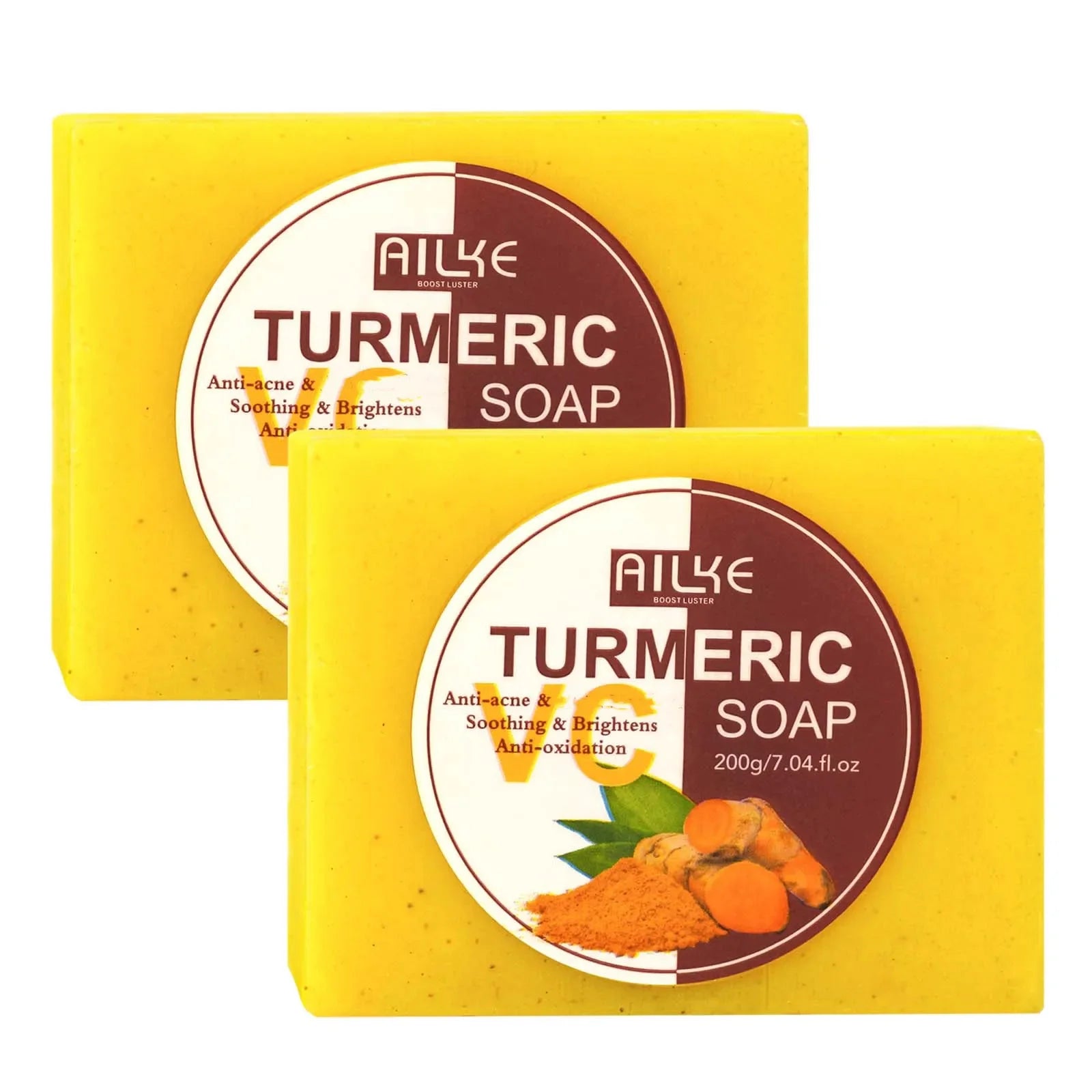 AILKE Natural Turmeric Soap for Face & Body, Whitening, Clean Stains, Even Skin Tone, Remove Acne, Age Spot, Black Spot, 200g
