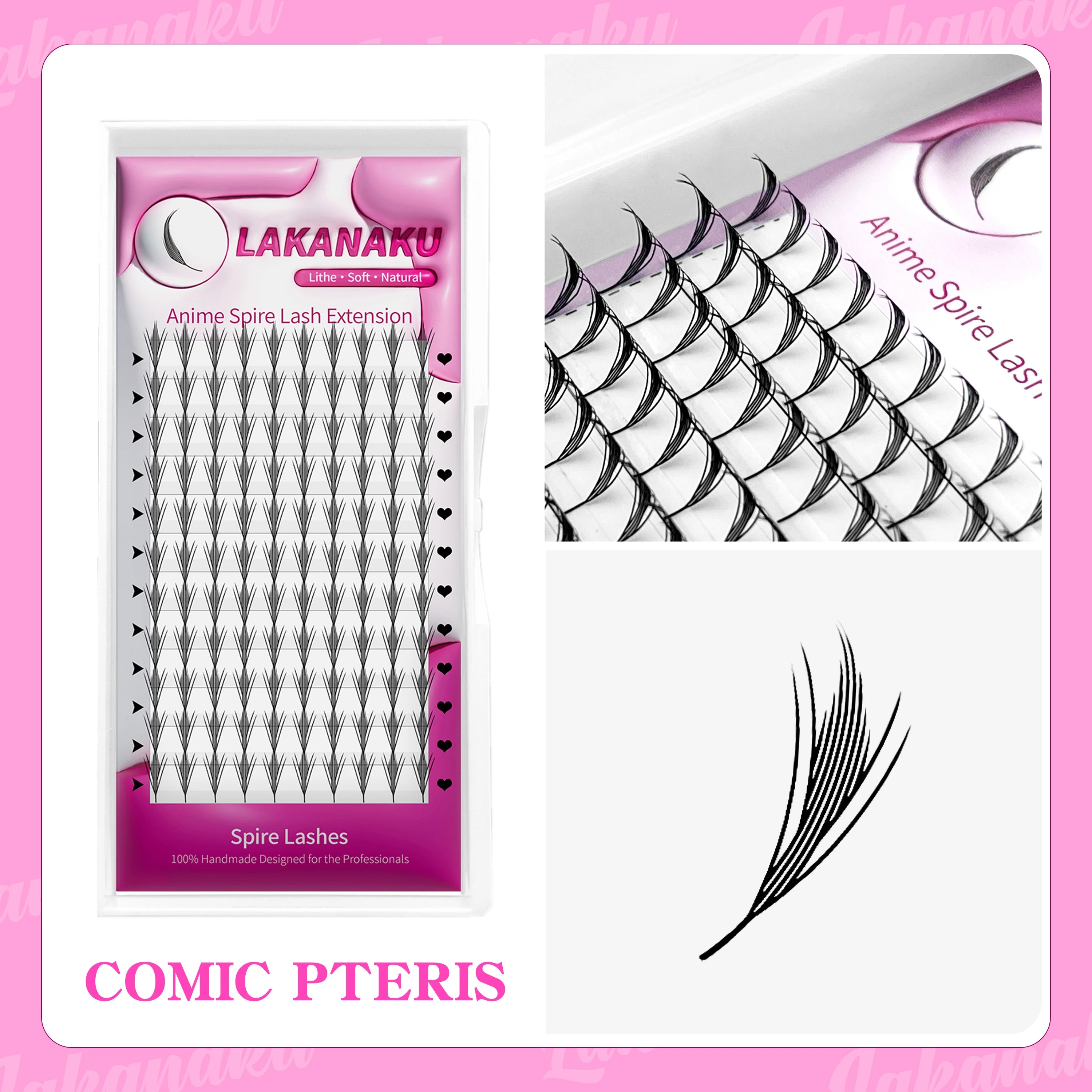 LAKANAKU Brown Anime Comic Spire Eyelashes Extension Feather Shape 0.07mm Premade Anime Chunk Spikes Fan Lashes Wispy Eyelashes