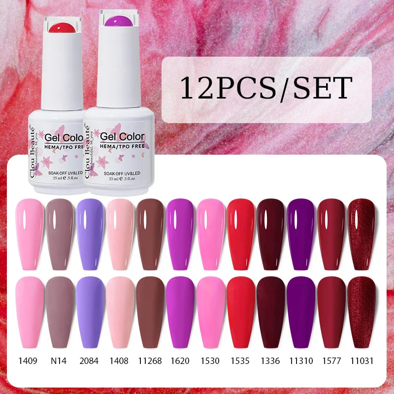 Clou Beaute 12pcs Gel Nail Polish Manicure Set Color 15ml White Glass Bottle Nail Art Kit Vernis Semi Permanent Nail Art Varnish