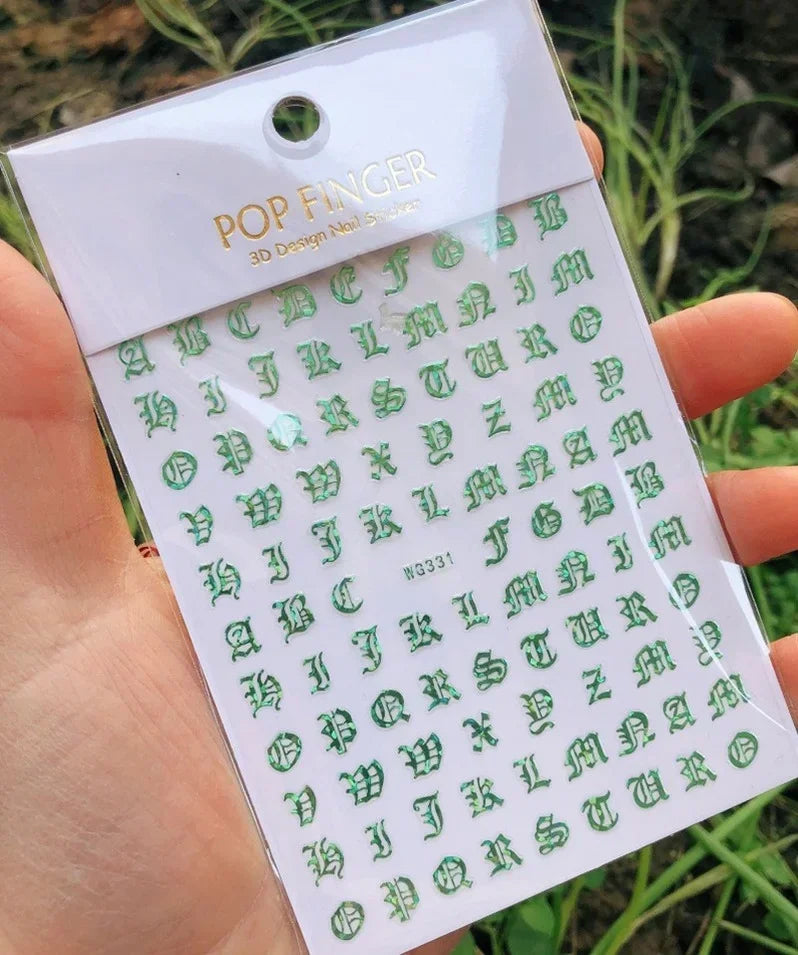 Numbers Decals Roman 26 English Alphabet 3D Self-adhesive Nail Art Decal Sticker Word Small Letter Nail Tattoos Decal Stickers