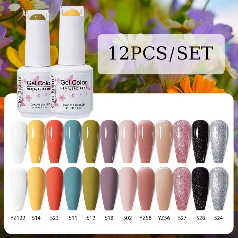 Clou Beaute 12pcs Gel Nail Polish Manicure Set Color 15ml White Glass Bottle Nail Art Kit Vernis Semi Permanent Nail Art Varnish