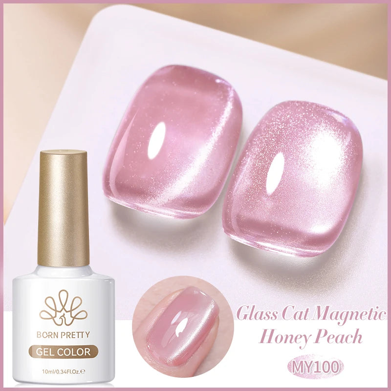 BORN PRETTY 10ml Autumn Gold Pink Glitter Cat Magnetic Gel Nail Polish Jelly Pink Semi Permanent Soak Off UV LED Varnish