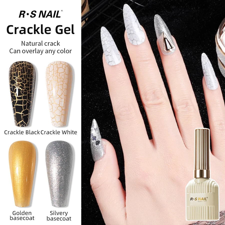RSNAIL Crackle Gel Nail Polish Natural Dry DIY Nail Art Cracking Gel Polish Crackle Black White Gel Soak Off Varnish Design 10g